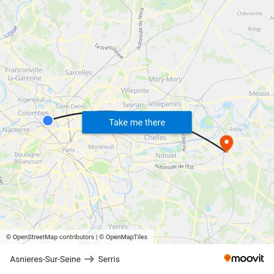 Asnieres-Sur-Seine to Serris map