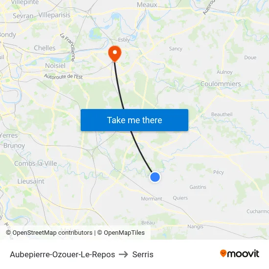 Aubepierre-Ozouer-Le-Repos to Serris map