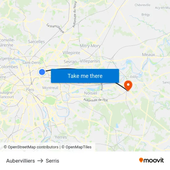 Aubervilliers to Serris map
