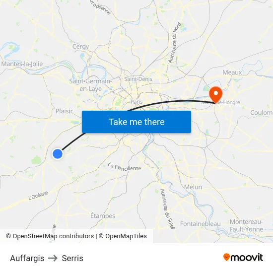 Auffargis to Serris map