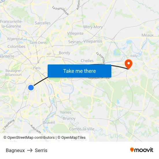Bagneux to Serris map