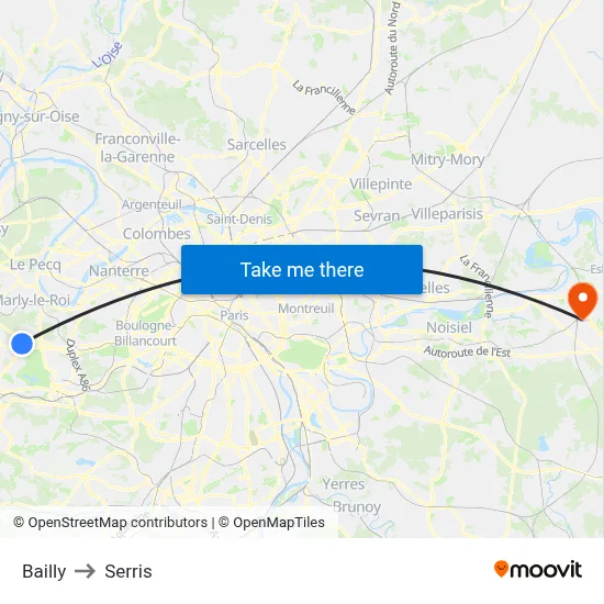 Bailly to Serris map