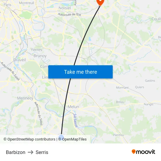Barbizon to Serris map