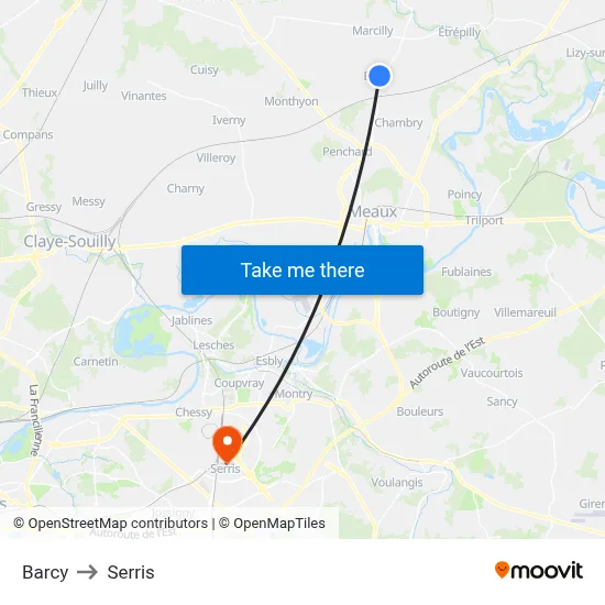 Barcy to Serris map