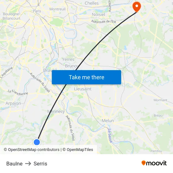Baulne to Serris map