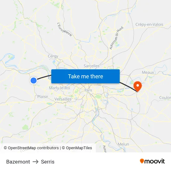 Bazemont to Serris map