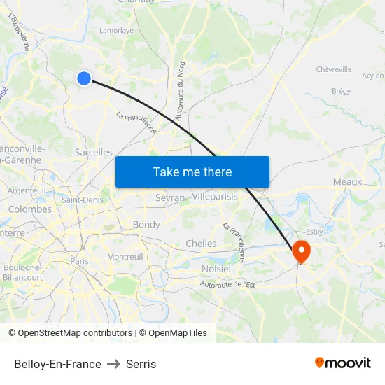 Belloy-En-France to Serris map