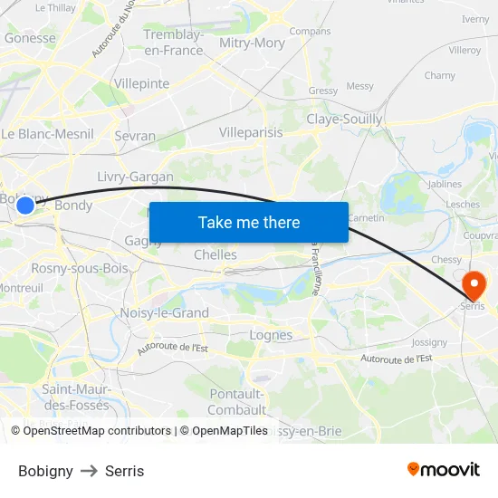 Bobigny to Serris map