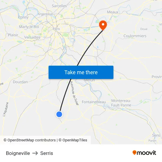 Boigneville to Serris map
