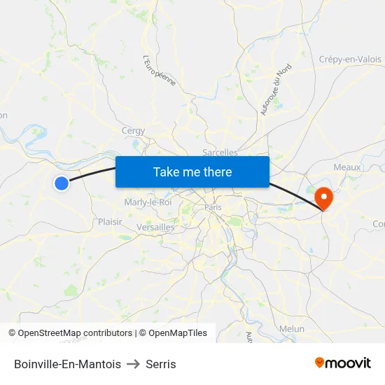 Boinville-En-Mantois to Serris map