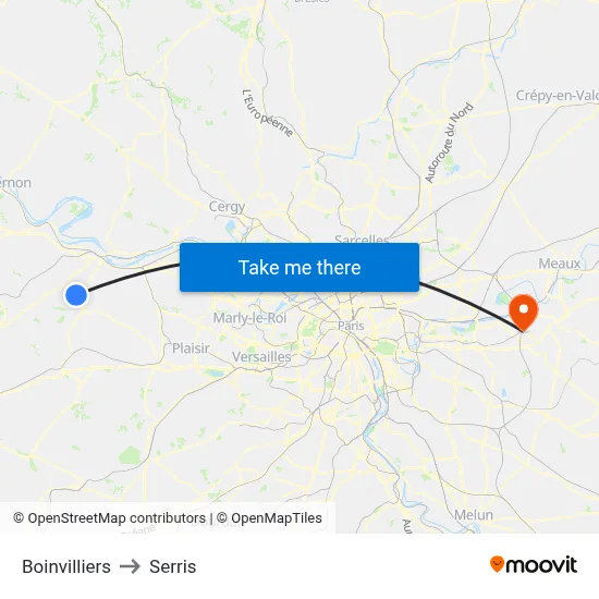 Boinvilliers to Serris map