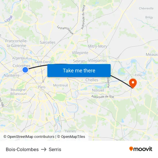 Bois-Colombes to Serris map