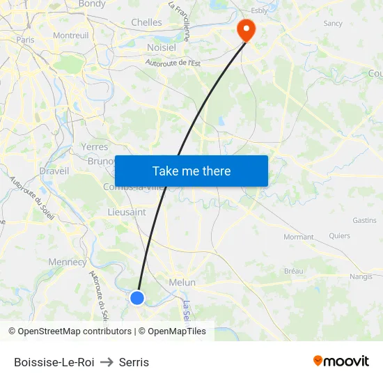 Boissise-Le-Roi to Serris map