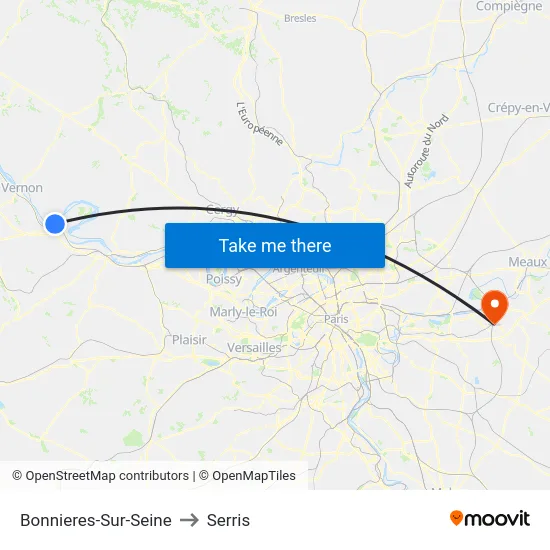Bonnieres-Sur-Seine to Serris map