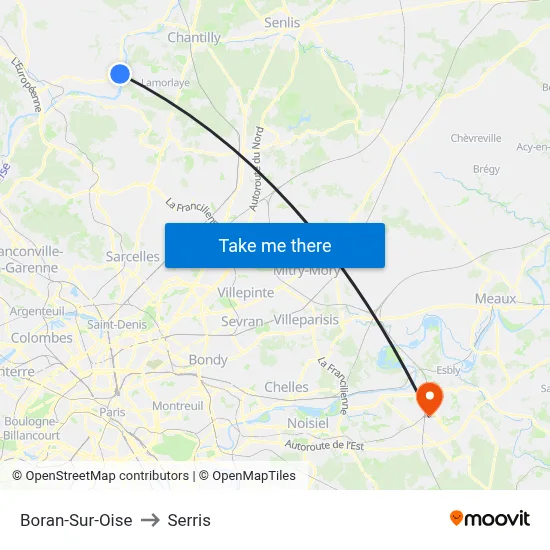 Boran-Sur-Oise to Serris map