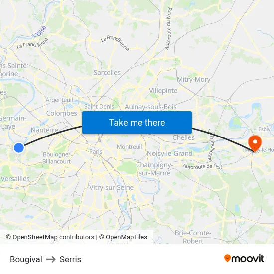 Bougival to Serris map