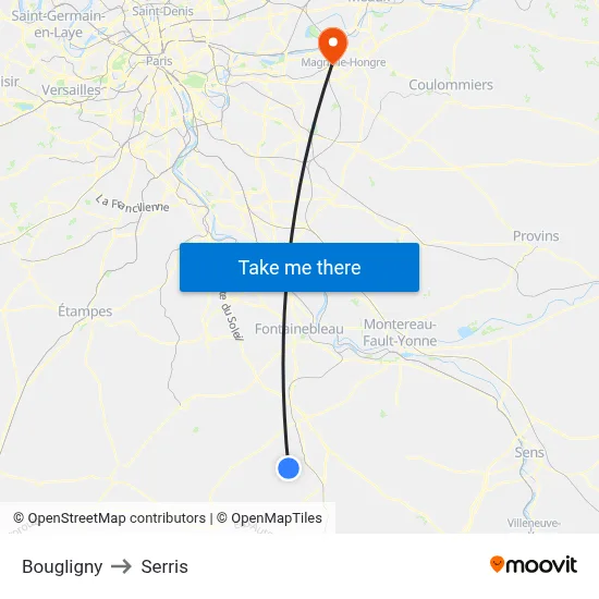 Bougligny to Serris map