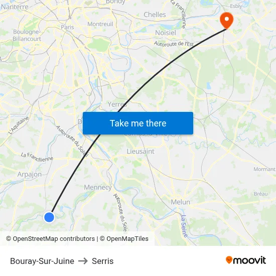 Bouray-Sur-Juine to Serris map