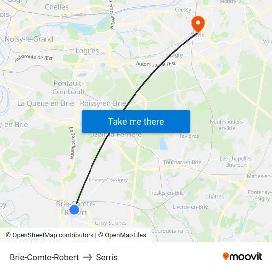 Brie-Comte-Robert to Serris map