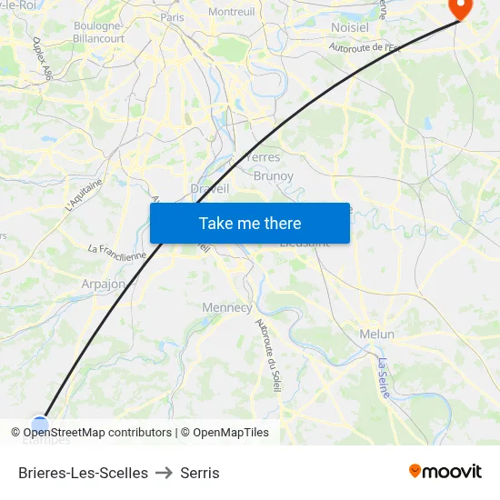 Brieres-Les-Scelles to Serris map