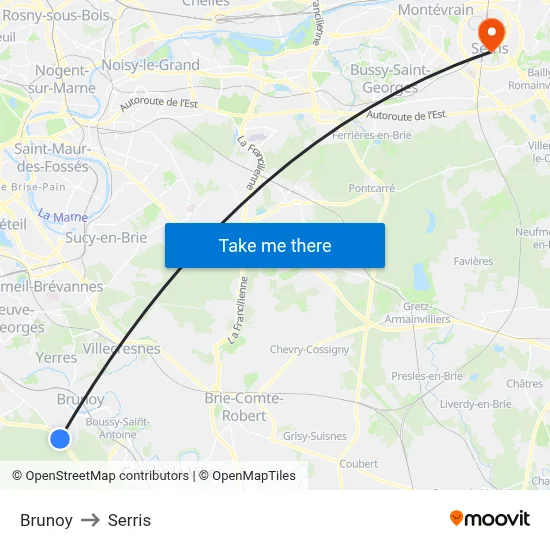 Brunoy to Serris map