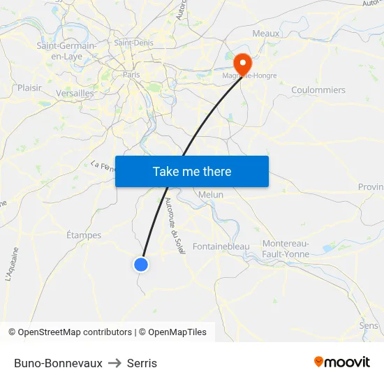 Buno-Bonnevaux to Serris map