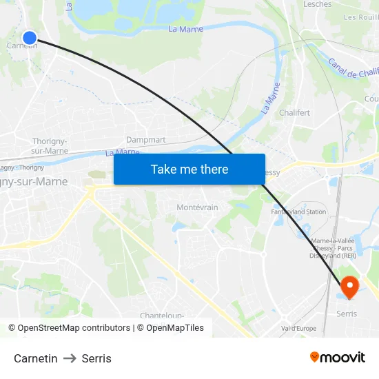 Carnetin to Serris map