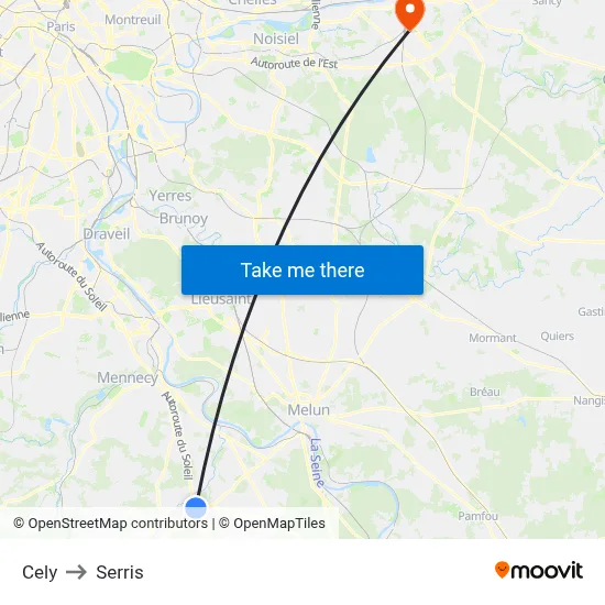 Cely to Serris map