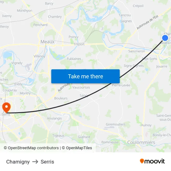 Chamigny to Serris map