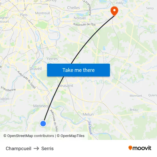 Champcueil to Serris map