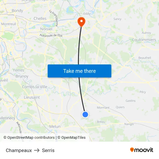 Champeaux to Serris map