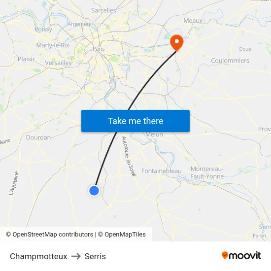 Champmotteux to Serris map
