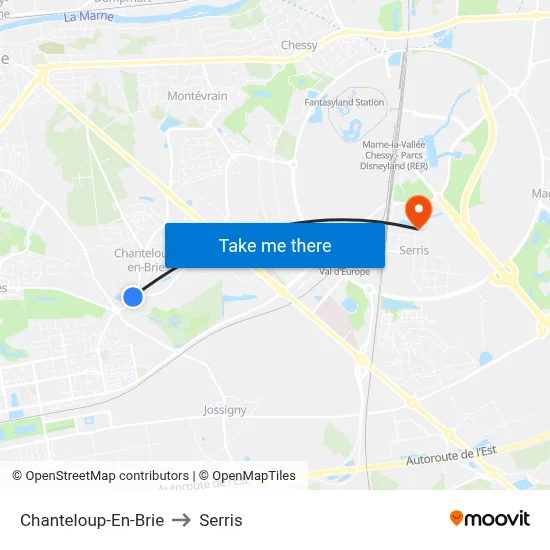Chanteloup-En-Brie to Serris map
