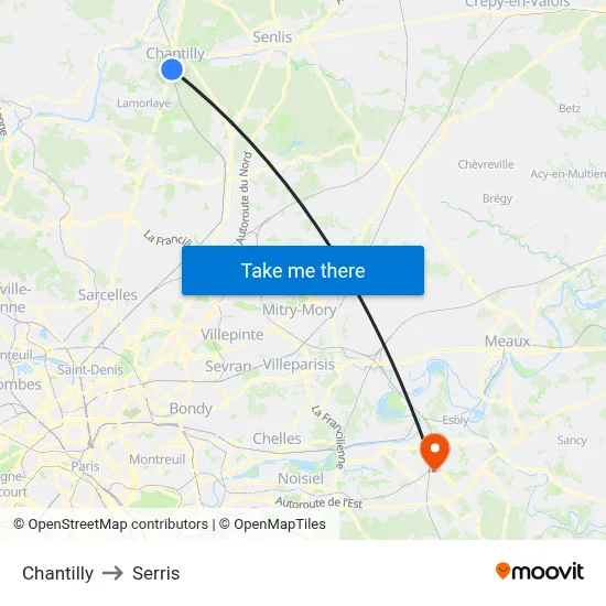 Chantilly to Serris map