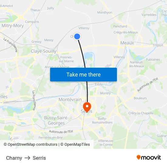 Charny to Serris map