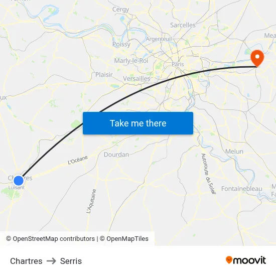 Chartres to Serris map