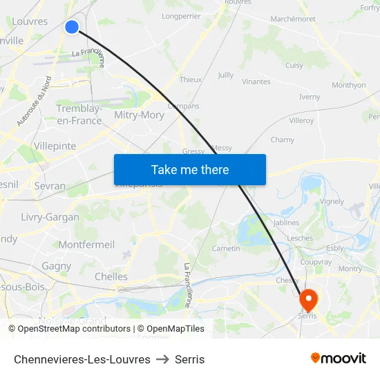 Chennevieres-Les-Louvres to Serris map