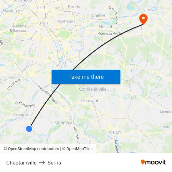 Cheptainville to Serris map