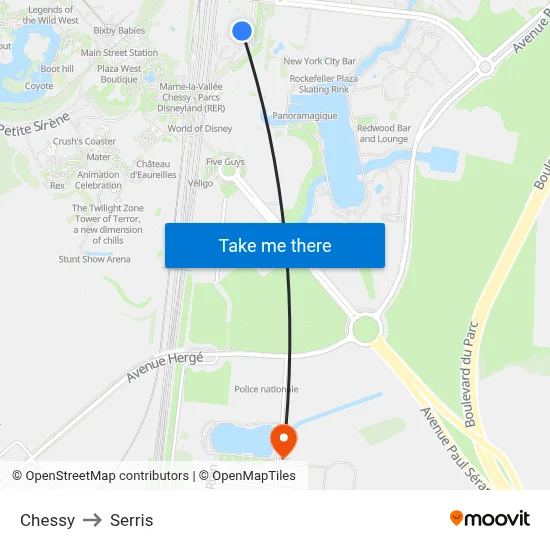 Chessy to Serris map