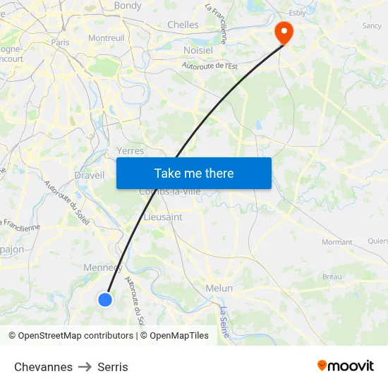 Chevannes to Serris map