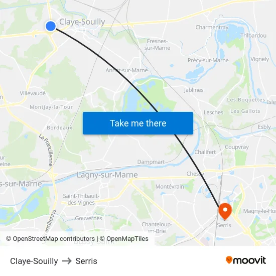 Claye-Souilly to Serris map