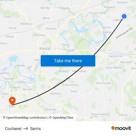 Cocherel to Serris map