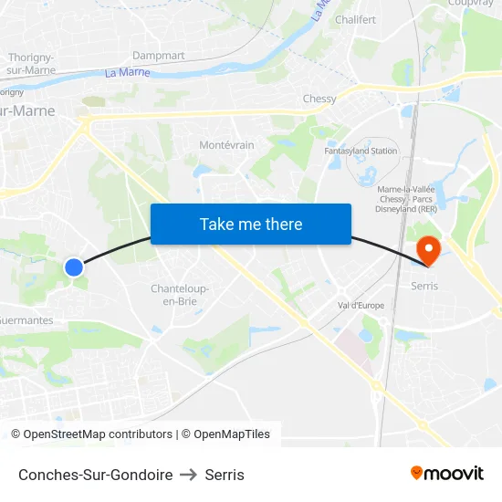 Conches-Sur-Gondoire to Serris map