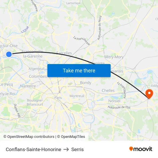 Conflans-Sainte-Honorine to Serris map