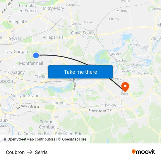 Coubron to Serris map