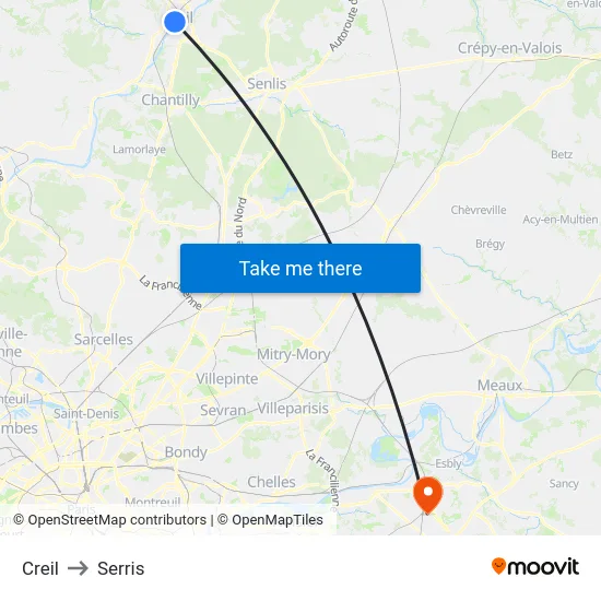 Creil to Serris map
