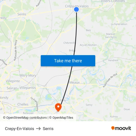 Crepy-En-Valois to Serris map