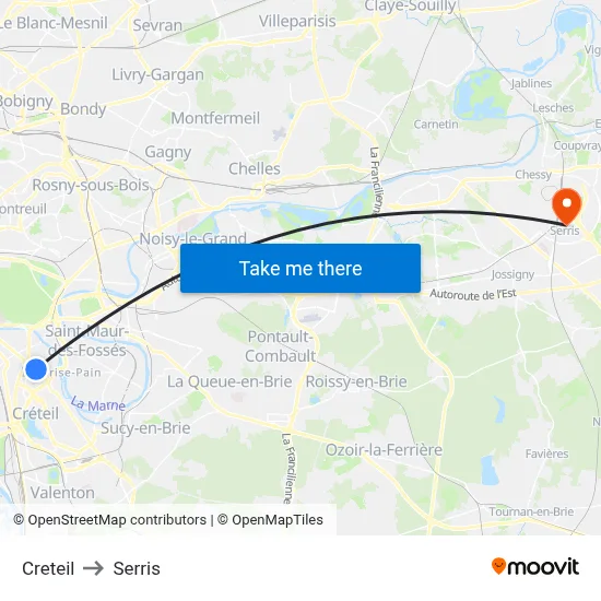 Creteil to Serris map