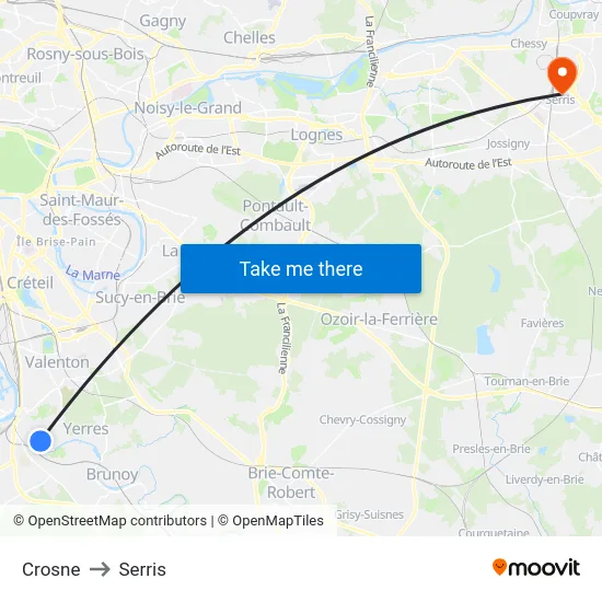 Crosne to Serris map