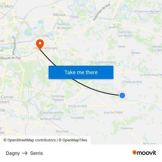 Dagny to Serris map